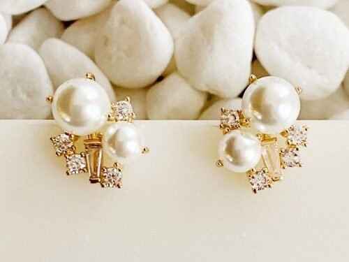 Estate Pearl And Shine Stud Earrings