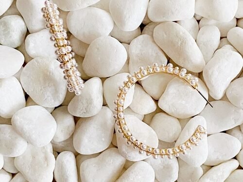 Delicate Pearl Deco Hoop Earrings