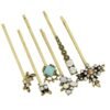 6 pcs Hair Accessories Ethnic Antique Gold Rhinestone Leaf Barrettes