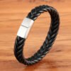 Fashionable Unisex Leather Bracelet with Stainless Steel