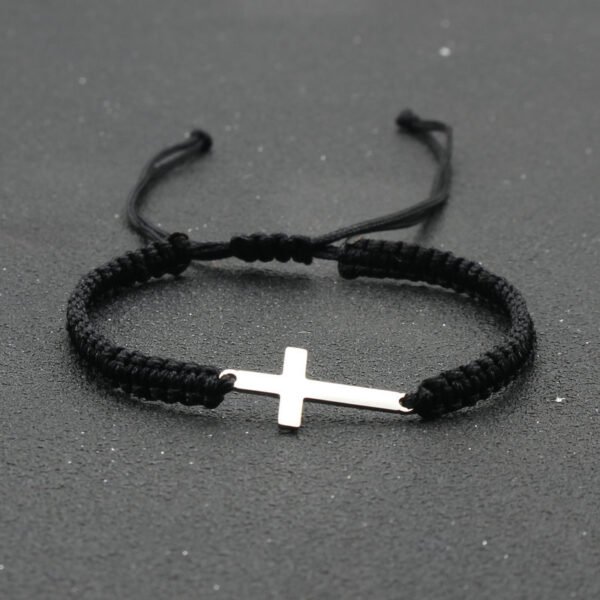 Adjustable Red Rope Bracelet with Stainless Steel Cross