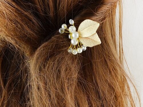 Hair Accessories Pearl Beads Gold Leaf Hair Sticks Wedding Party Hair