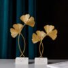 Nordic Marble Base Ginkgo Leaf Metal Ornaments Cabinet Home Decor