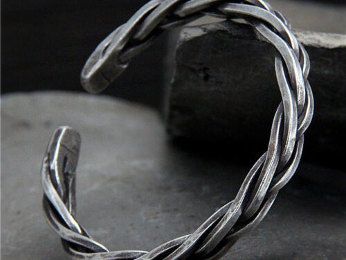 Vintage Woven Hemp Rope Bracelet in Sterling Silver S925