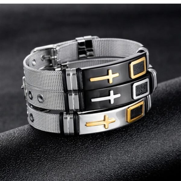 Men's Adjustable 3D Cross Stainless Steel Bracelet