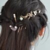 6 pcs Hair Accessories Ethnic Antique Gold Rhinestone Leaf Barrettes