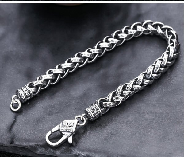 Men's Woven Sterling Silver Mantra Bracelet
