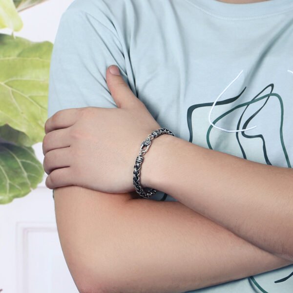 Men's Woven Sterling Silver Mantra Bracelet