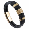 Men's Fashionable Leather Bracelet with Stainless Steel Wrap