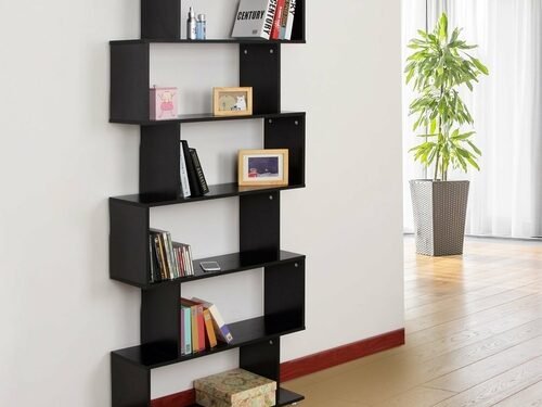 HOMCOM Wooden S Shape Bookcase 6 Shelves Storage Display Home Office