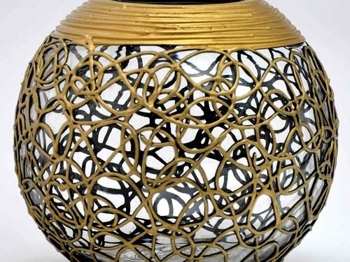 Handpainted Glass Vase | Gold Infinity | Painted Pink Flowers Art Glas