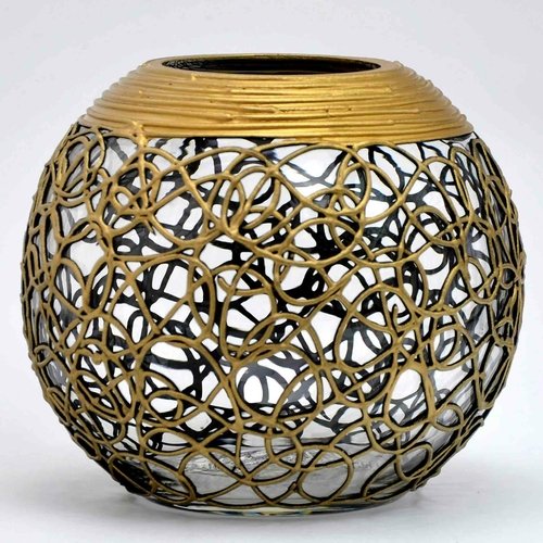 Handpainted Glass Vase | Gold Infinity | Painted Pink Flowers Art Glas