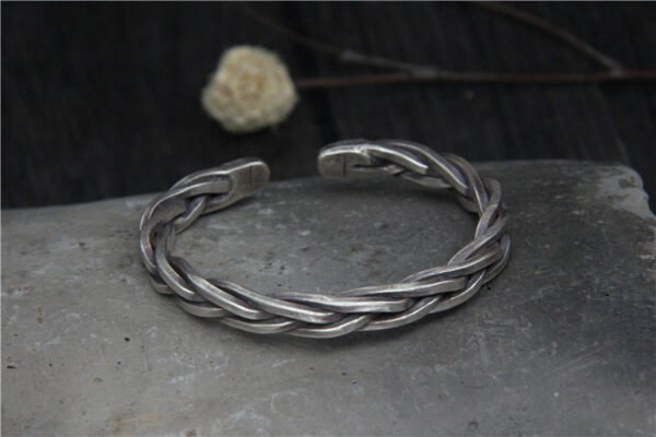 Vintage Woven Hemp Rope Bracelet in Sterling Silver S925