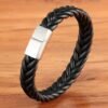 Fashionable Unisex Leather Bracelet with Stainless Steel