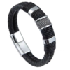 Men's Fashionable Leather Bracelet with Stainless Steel Wrap