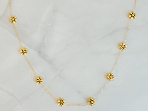 Dainty Golden Bead Flower Necklace - Waterproof Stainless Steel