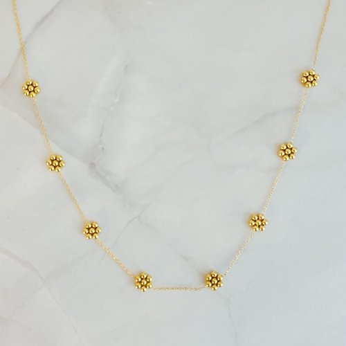 B1B15D2E-5139-4C04-A92B-E9F3E39D1803 Dainty Golden Bead Flower Necklace - Waterproof Stainless Steel