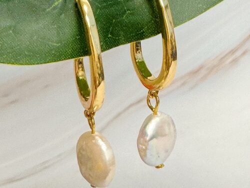 Dangle Pearl Gold Hoop Earrings