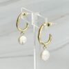 Dangle Pearl Gold Hoop Earrings
