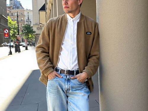 Mens Round Collar Winter Zipped Up Elbow Patch Jacket