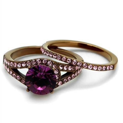 Coffee light Stainless Steel Ring with Top Grade Crystal