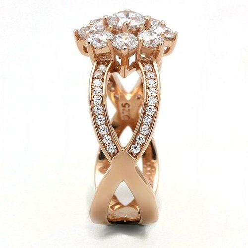 TS586 - Rose Gold 925 Sterling Silver Ring with AAA Grade CZ in Clear