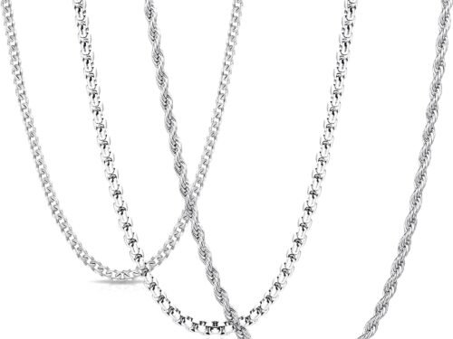EVELICAL 3Pcs Chain Necklace for Men Women Stainless Steel Cuban Link