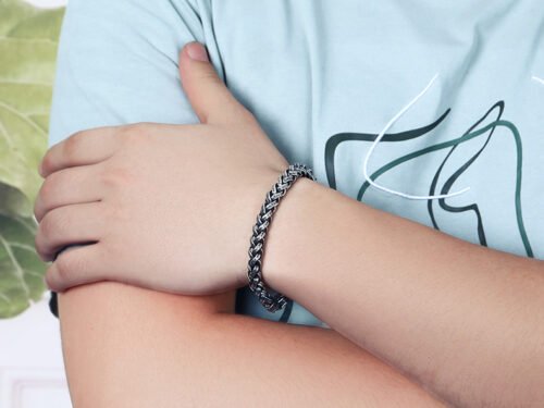 Men's Woven Sterling Silver Mantra Bracelet