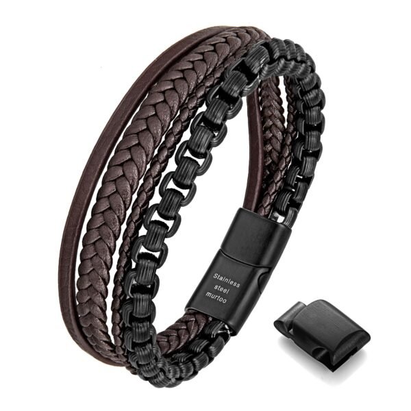 Version 1.0.0 murtoo Mens Bracelet leather and Steel Stainless Steel Chain and Leather Bracelets