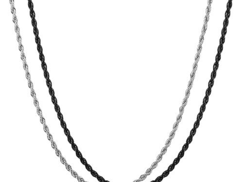 HSWYFCJY 2PCS Chains for Men Stainless Steel Black Rope Chain Necklace