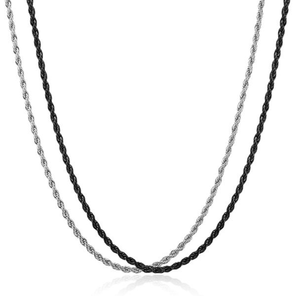HSWYFCJY 2PCS Chains for Men Stainless Steel Black Rope Chain Necklace