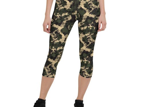 Womens Army Camo Capri Leggings with Honeycombs