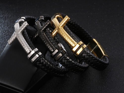 Fashionable Men's Stainless Steel Cross Bracelet