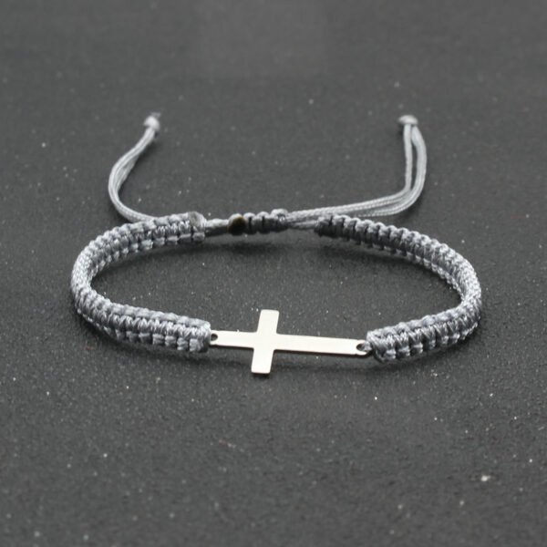 Adjustable Red Rope Bracelet with Stainless Steel Cross