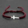 Adjustable Red Rope Bracelet with Stainless Steel Cross