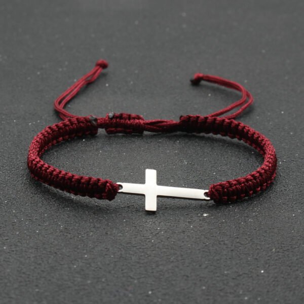 Adjustable Red Rope Bracelet with Stainless Steel Cross