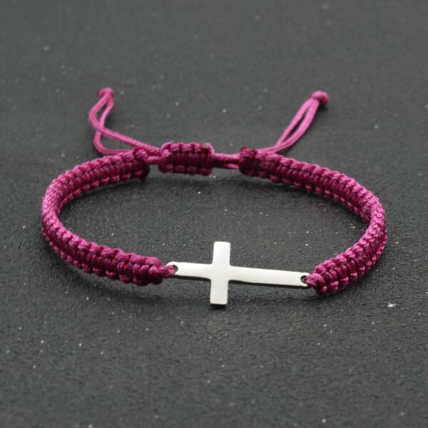 Adjustable Red Rope Bracelet with Stainless Steel Cross