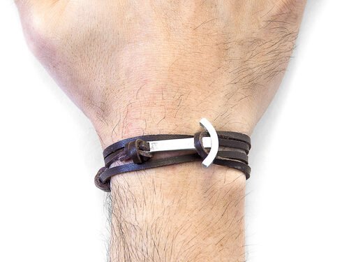 Dark Brown Clipper Silver & Leather Bracelet