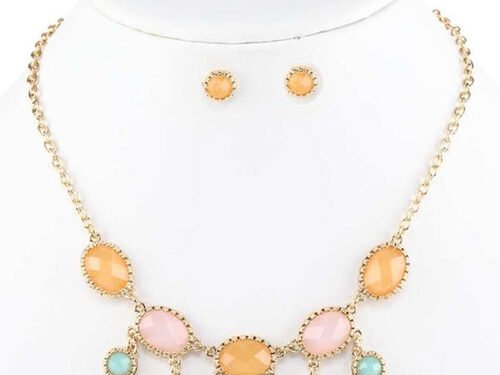 EPOXY STONE LINK DROP NECKLACE SET