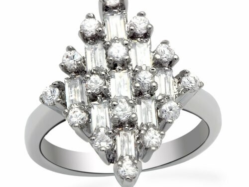LO2061 - Rhodium Brass Ring with AAA Grade CZ in Clear