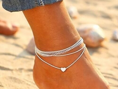 Bohemian Silver Heart Multi Chain Anklet Ankle Bracelet