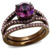 Coffee light Stainless Steel Ring with Top Grade Crystal