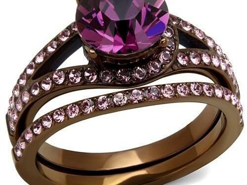 Coffee light Stainless Steel Ring with Top Grade Crystal