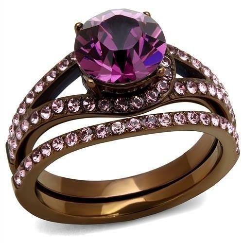Coffee light Stainless Steel Ring with Top Grade Crystal