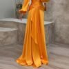 Fitted Waist Pleated Long Sleeve Slimming Dress