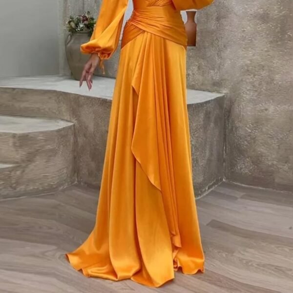 Fitted Waist Pleated Long Sleeve Slimming Dress
