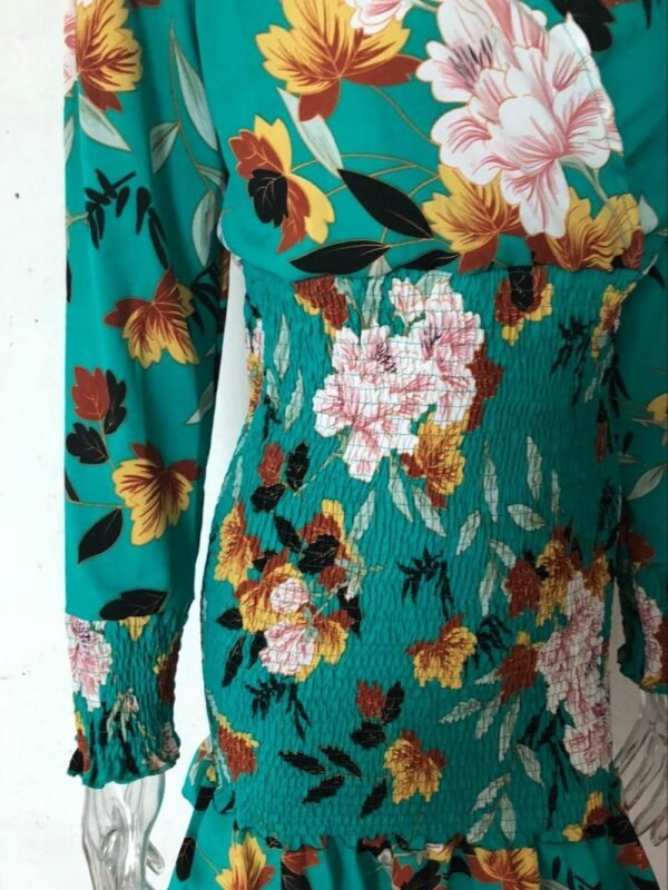 Printed V-Neck Dress with Cross Elastic Waist