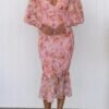 Elastic Waist Long Sleeve V-neck Printed Flounced Skirt Dress