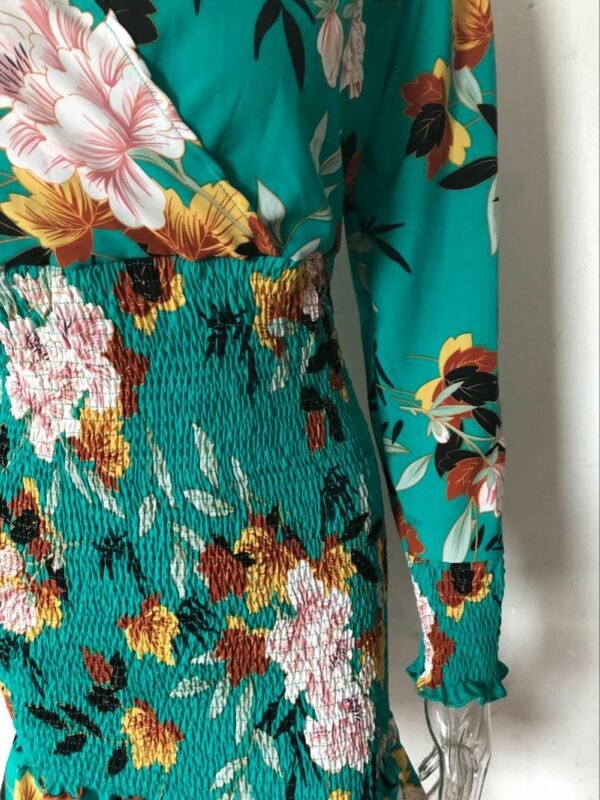 Printed V-Neck Dress with Cross Elastic Waist