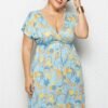 Printed Deep V-Neck Dress with Elastic Waist